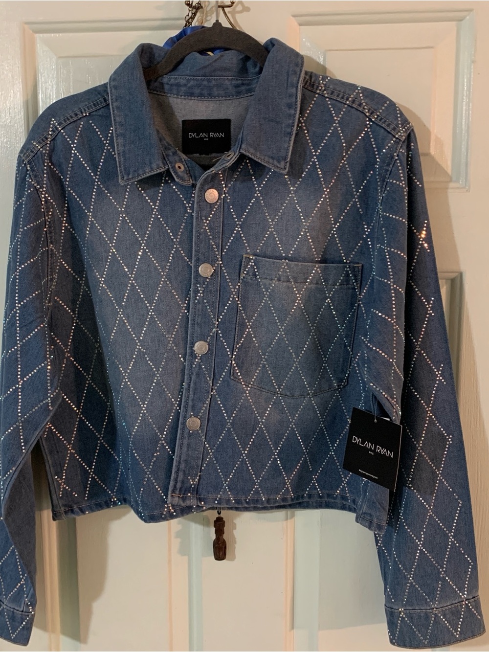 Women’s Blue Rhinestone Quilted Denim Jacket